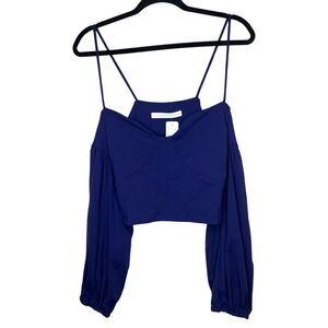 NEW Susana Monaco Strappy Off Shoulder Puff Sleeve Deep Blue Top Small